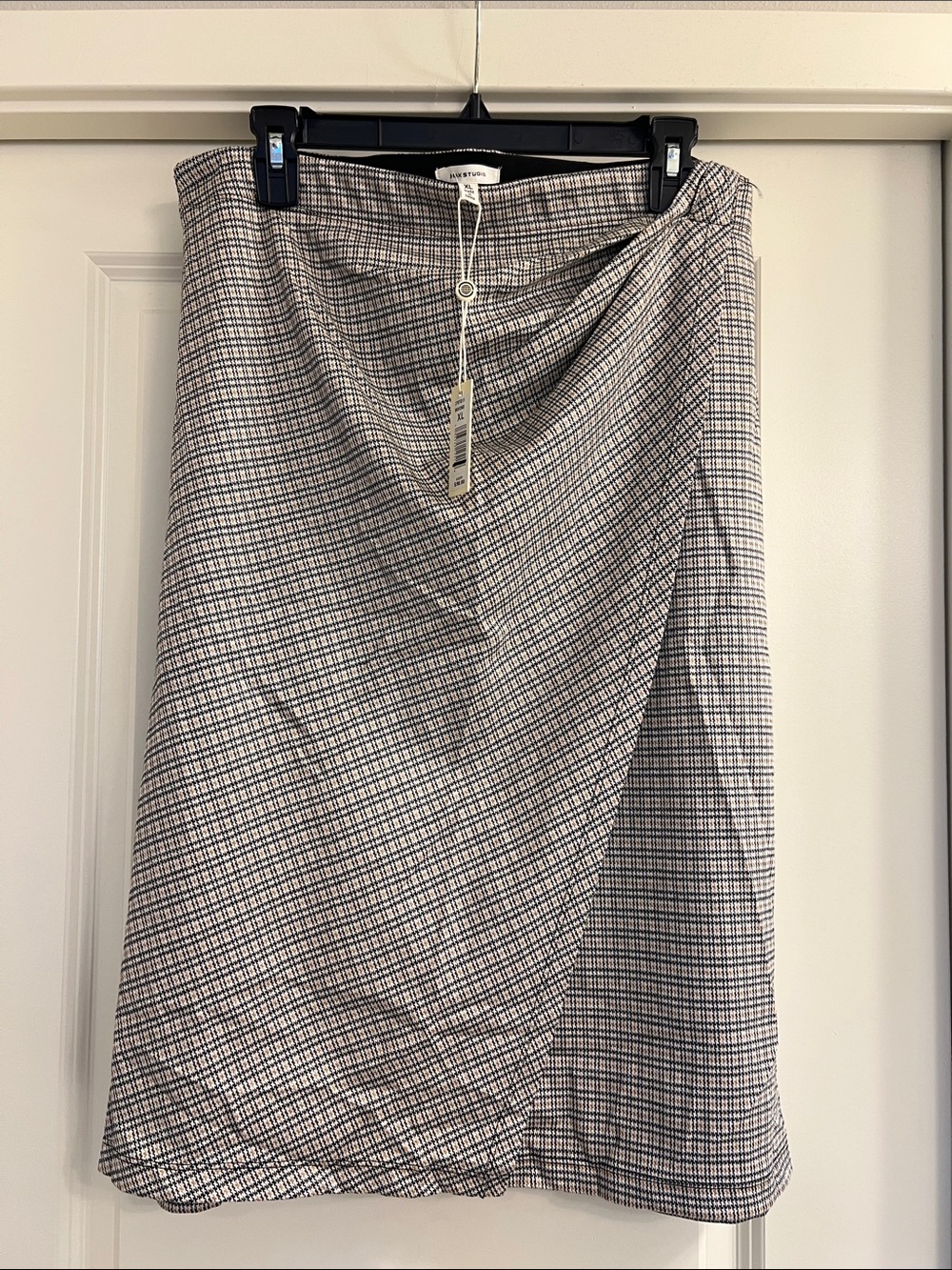 Max Studio Black & White Checked Midi Wrap Skirt